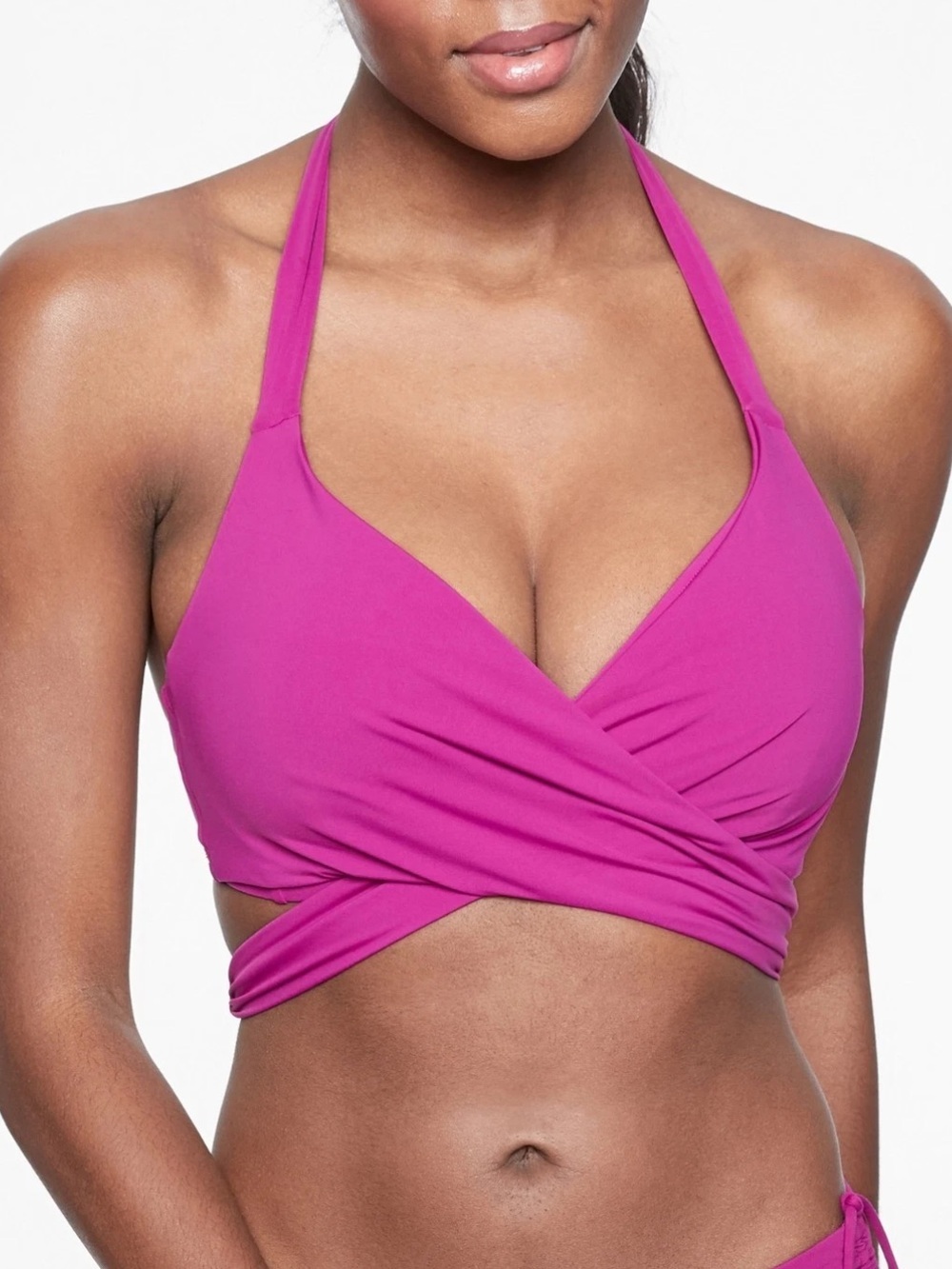 Athleta Bra Cup Wrap Halter Bikini Top Pink Swim Style 383978-03 Size 34 B/C